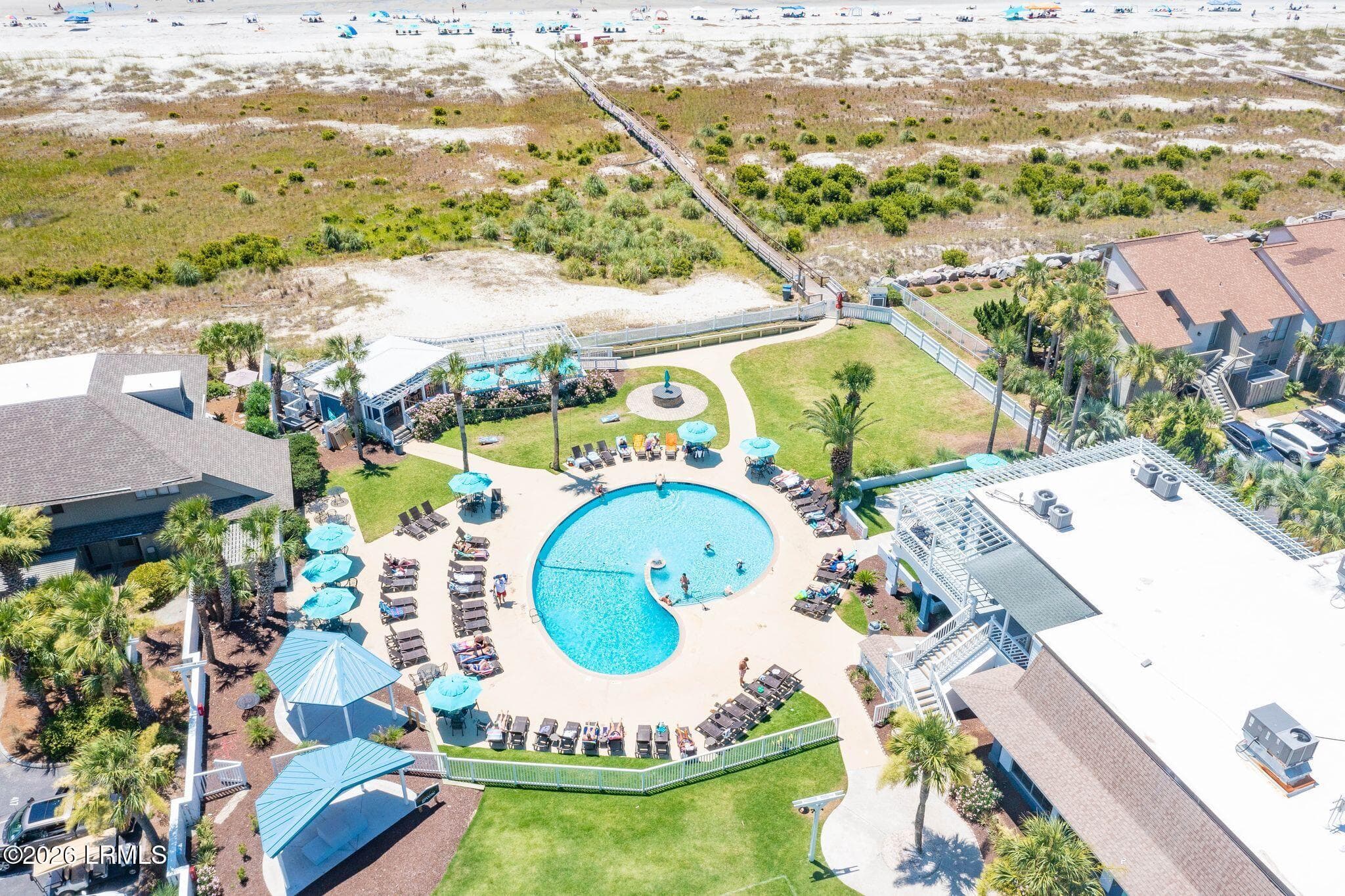 AERIAL ADULT POOL AND SANDBAR - 129 Captain John Fripp Villa, Fripp Island, SC 29920