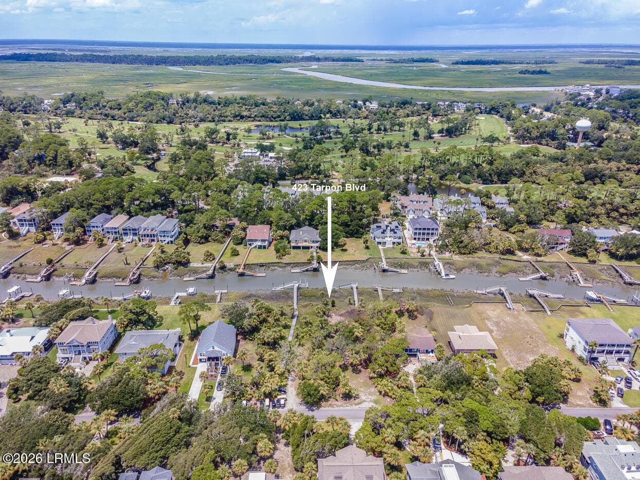 Aerial 2 with address - 423 Tarpon Boulevard, Fripp Island, SC 29920
