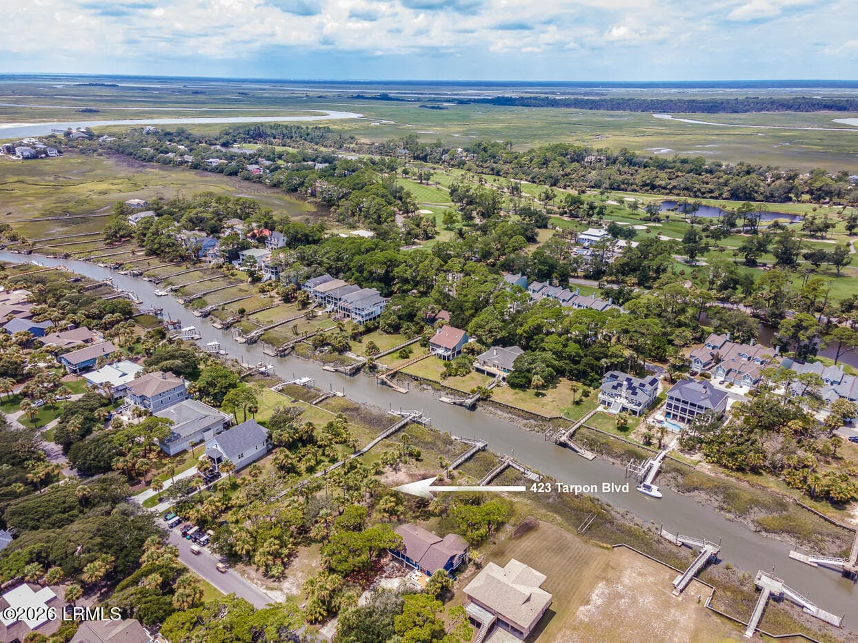 Aerial 3 with address - 423 Tarpon Boulevard, Fripp Island, SC 29920