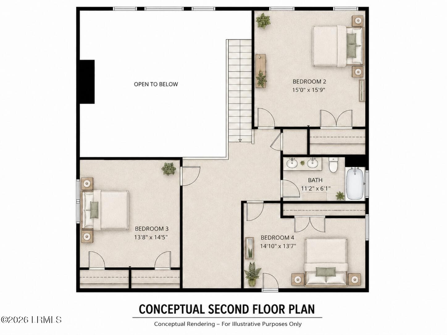 2nd Floor Conceptual Floor Plan - 113 Grovewood Drive, Bluffton, SC 29910