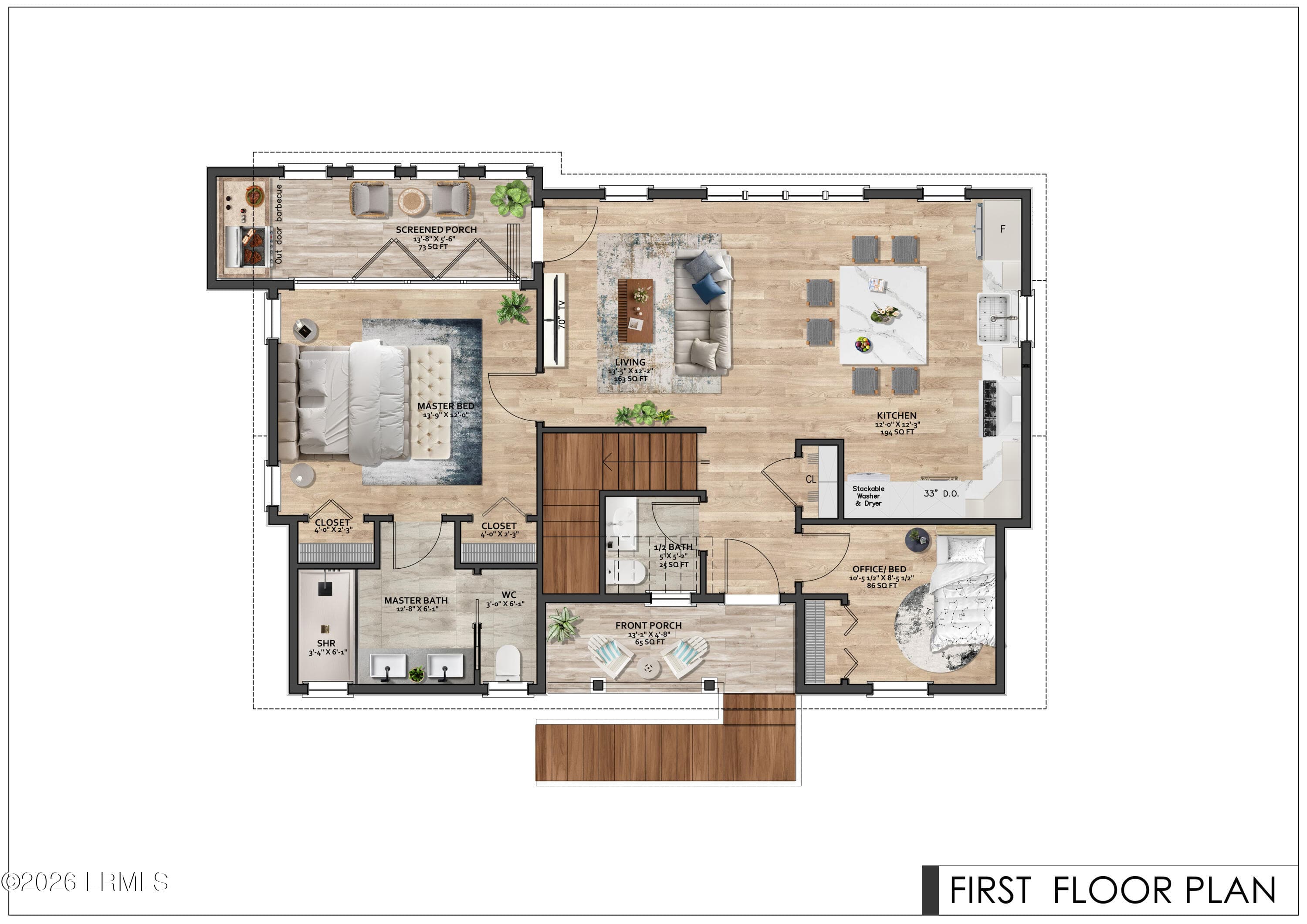 FIRST FLOOR PLAN RENDERING FINAL - 6 W Marsh Drive, St. Helena Island, SC 29920