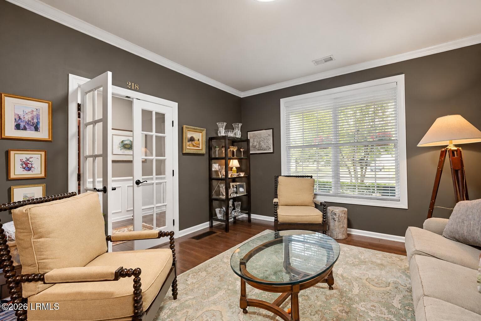 Cozy Living Room with French Doors - 34 Clayton Court, Bluffton, SC 29910, Bluffton
