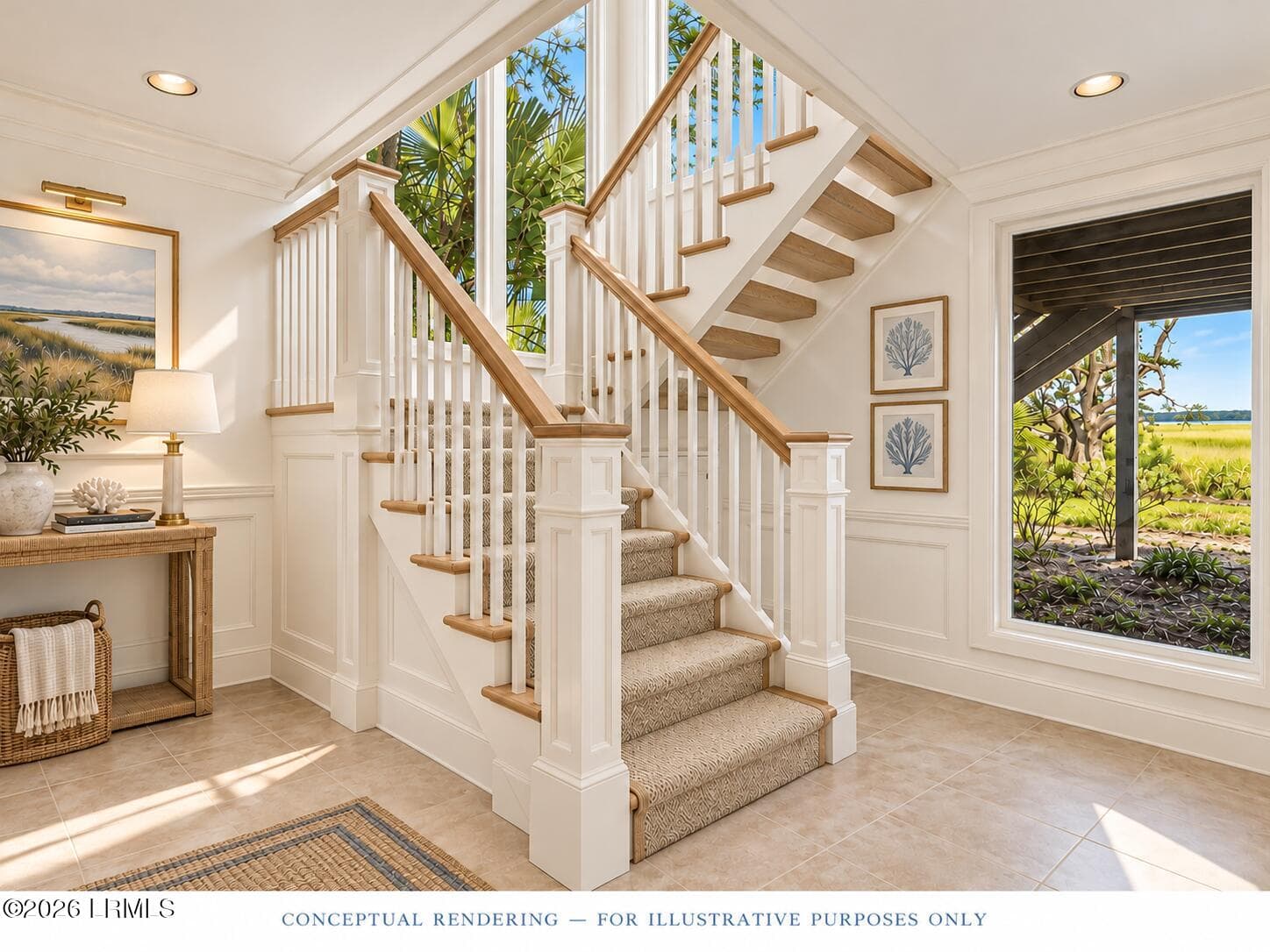 Sunlit Coastal Staircase Foyer - 18 Nautilas Road, Hilton Head Island, SC 29928, Hilton Head Island