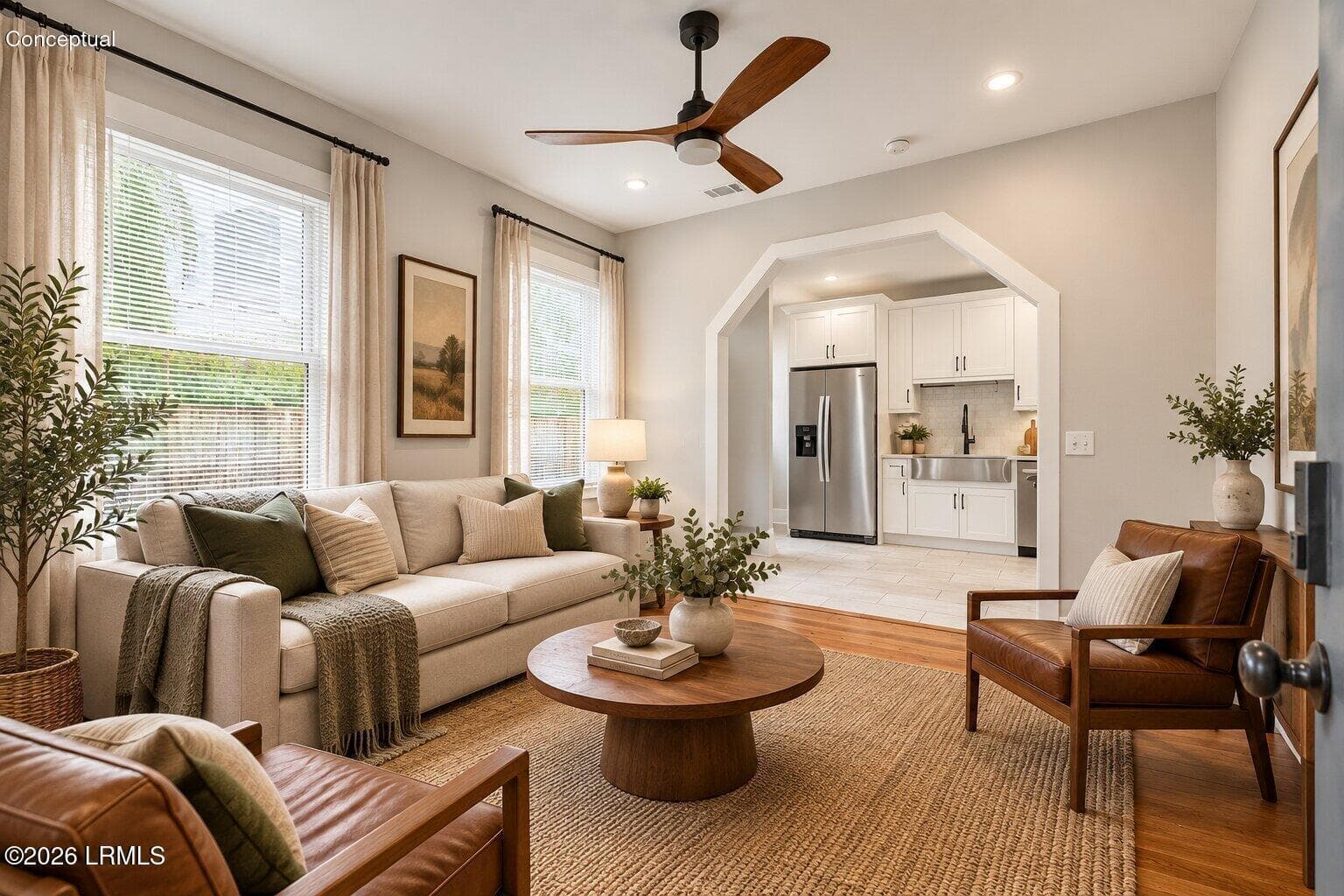Warm Modern Living Room and Kitchen View - 221 W Duffy Street, Savannah, GA 31401