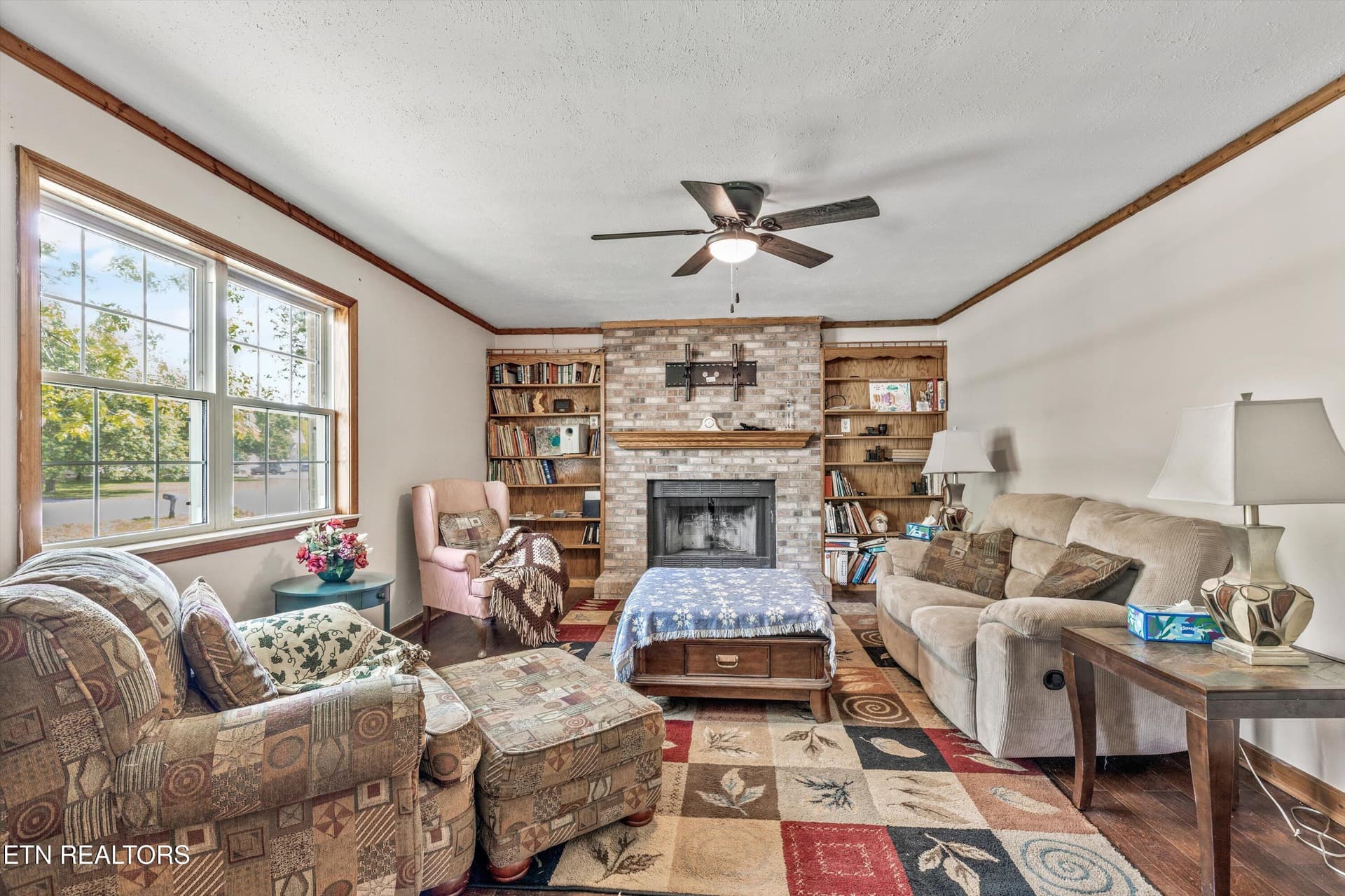 Living Room with Fireplace - 9438-0 Morgan County Hwy, Sunbright, TN 37872