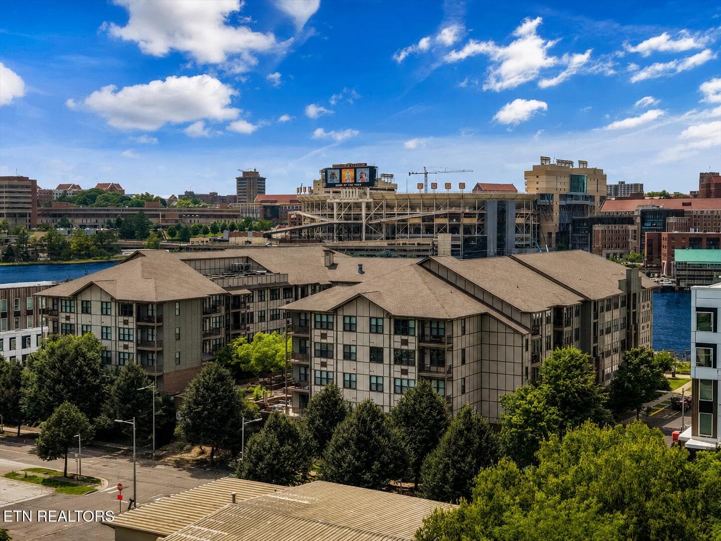 Drone view of building and Neland Stadiu - 445 W Blount Ave 308, Knoxville, TN 37920, Knoxville