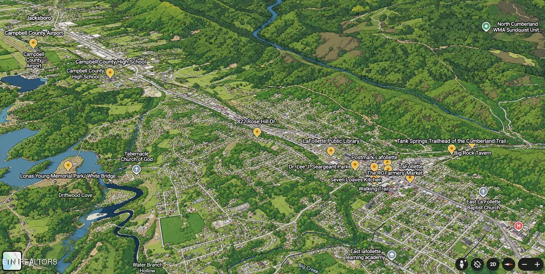 Nearby map - 822 Rose Hill Drive, LaFollette, TN 37766