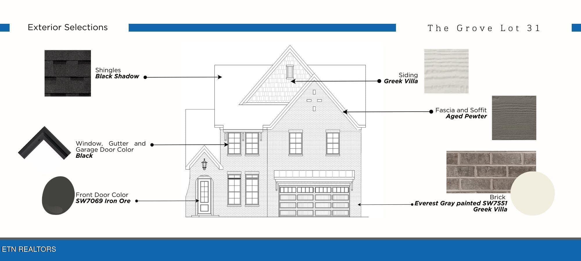 GROVE31 EXTERIOR SELECTIONS BOARD - 1025 Branch Hook Rd - Lot 31, Knoxville, TN 37934, Knoxville