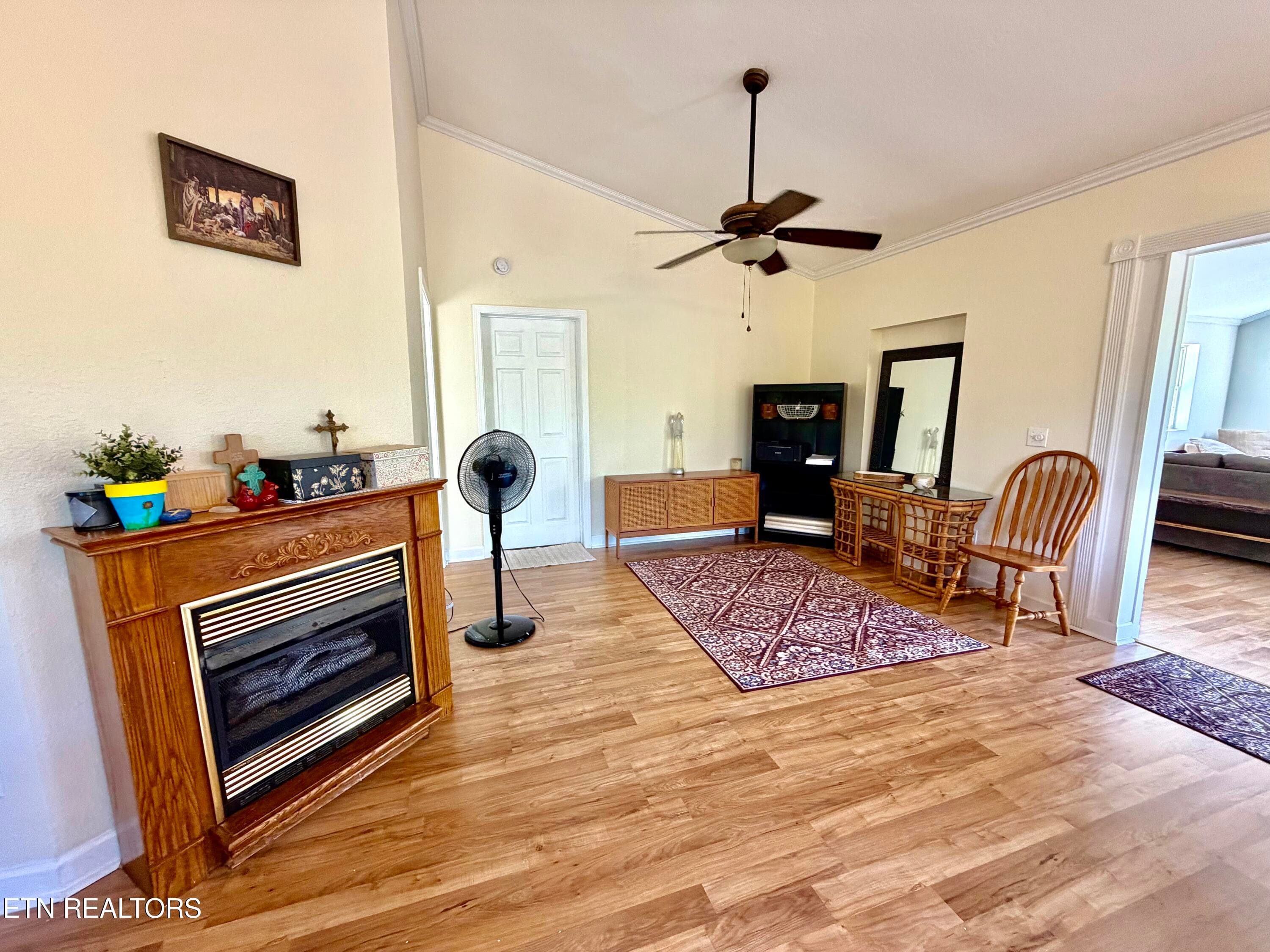 Gas Fireplace near Dining Area - 1225 Paradise Lane, Dandridge, TN 37725