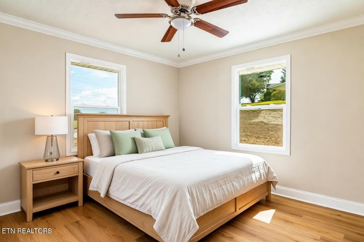 Primary Bedroom Virtually Staged - 700 Lakeview Drive, Loudon, TN 37774