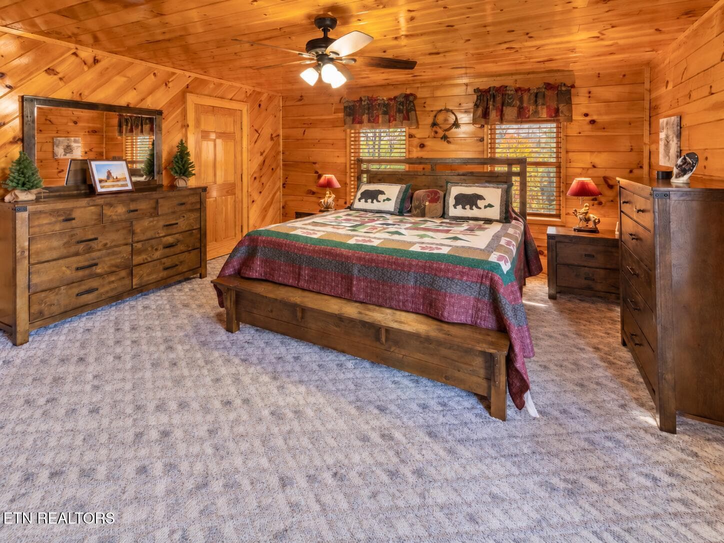 Cozy Cabin Bedroom with Wooden Blinds - 3341 Sugar Maple Loop Rd, Sevierville, TN 37862