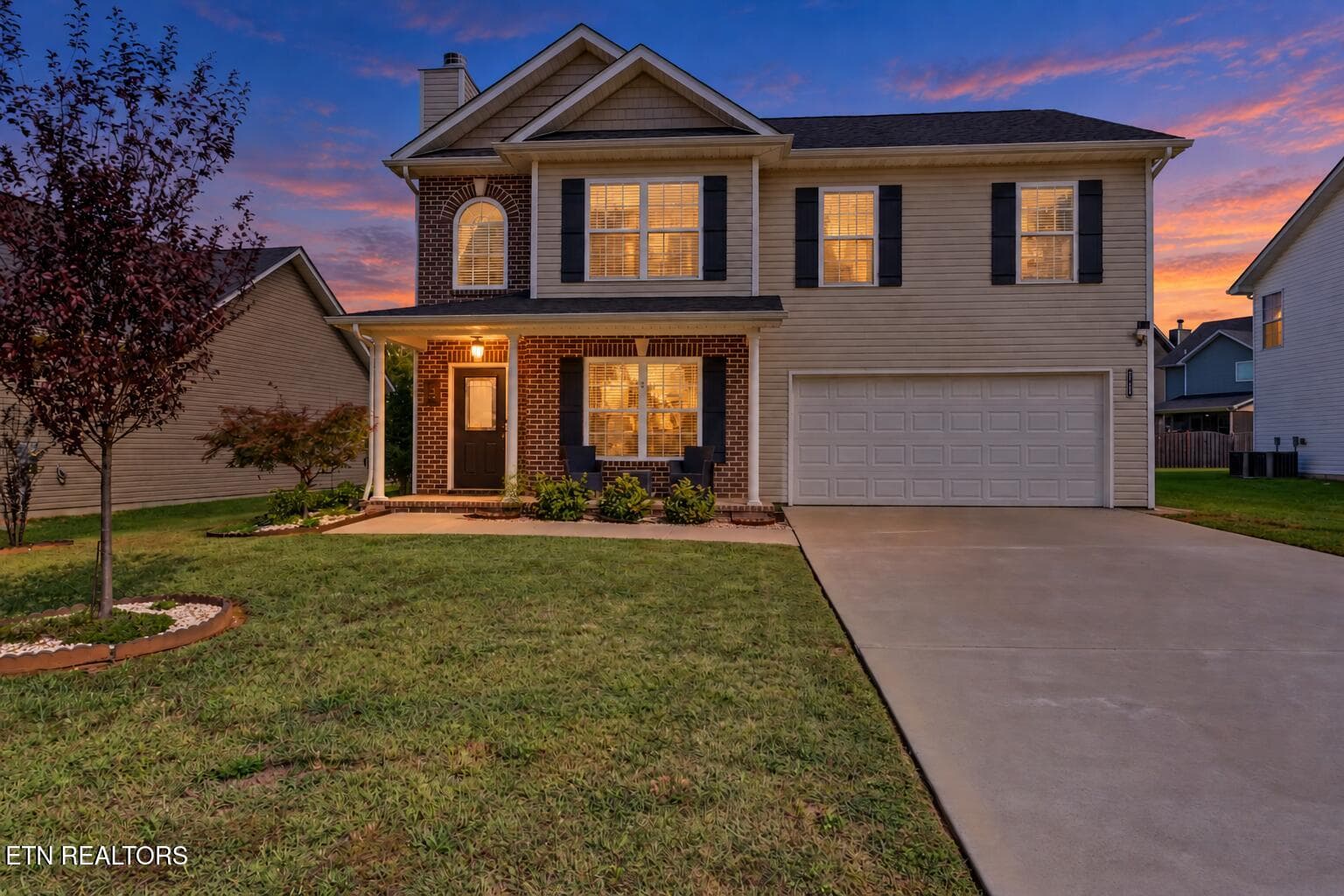 Twilight porch with restored yard - 1526 Indigo Drive, Maryville, TN 37803, Maryville