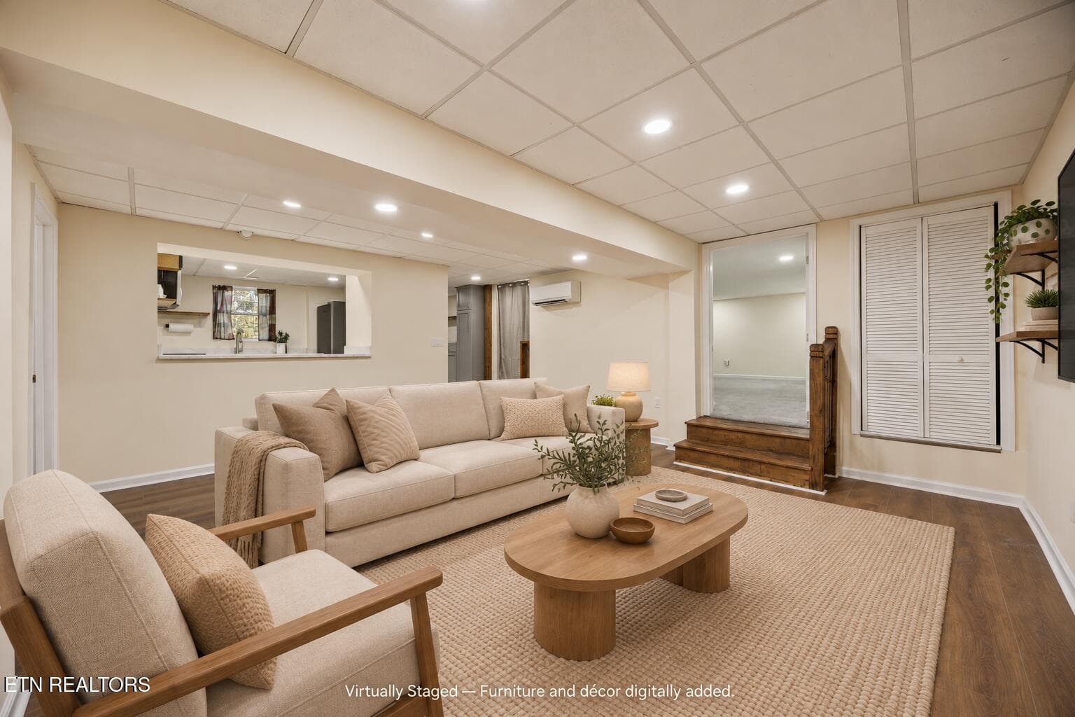 Cream living room with floating sofa - 4300 Browder Hollow Rd, Lenoir City, TN 37771, Lenoir City