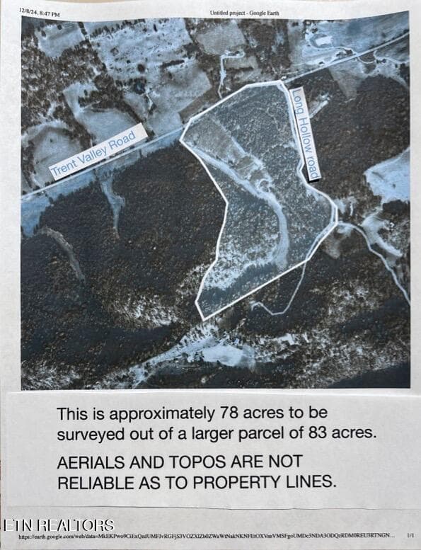Aerial map of Trent Valley approximate - Trent Valley Rd Rd, Sneedville, TN 37869, Sneedville