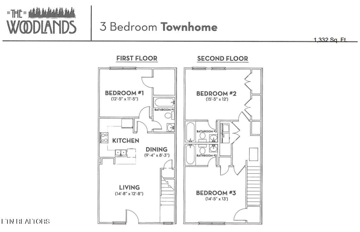 3 Townhouse Floorplan with Sq Ft - 1105 Tree Top Way 1726, Knoxville, TN 37920, Knoxville