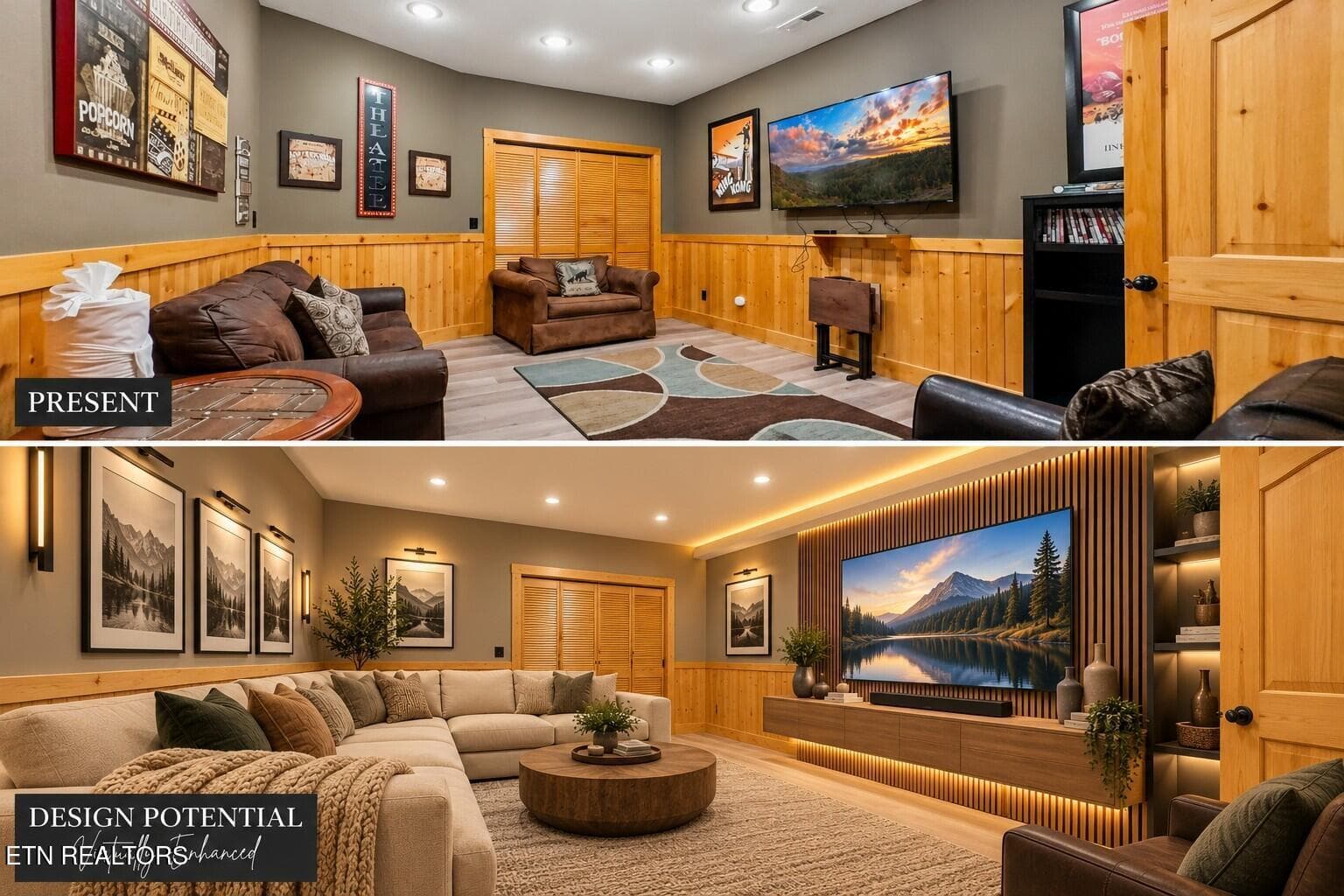 Before and After Home Theater Makeover - 2906 Quiet Oak Way, Pigeon Forge, TN 37863