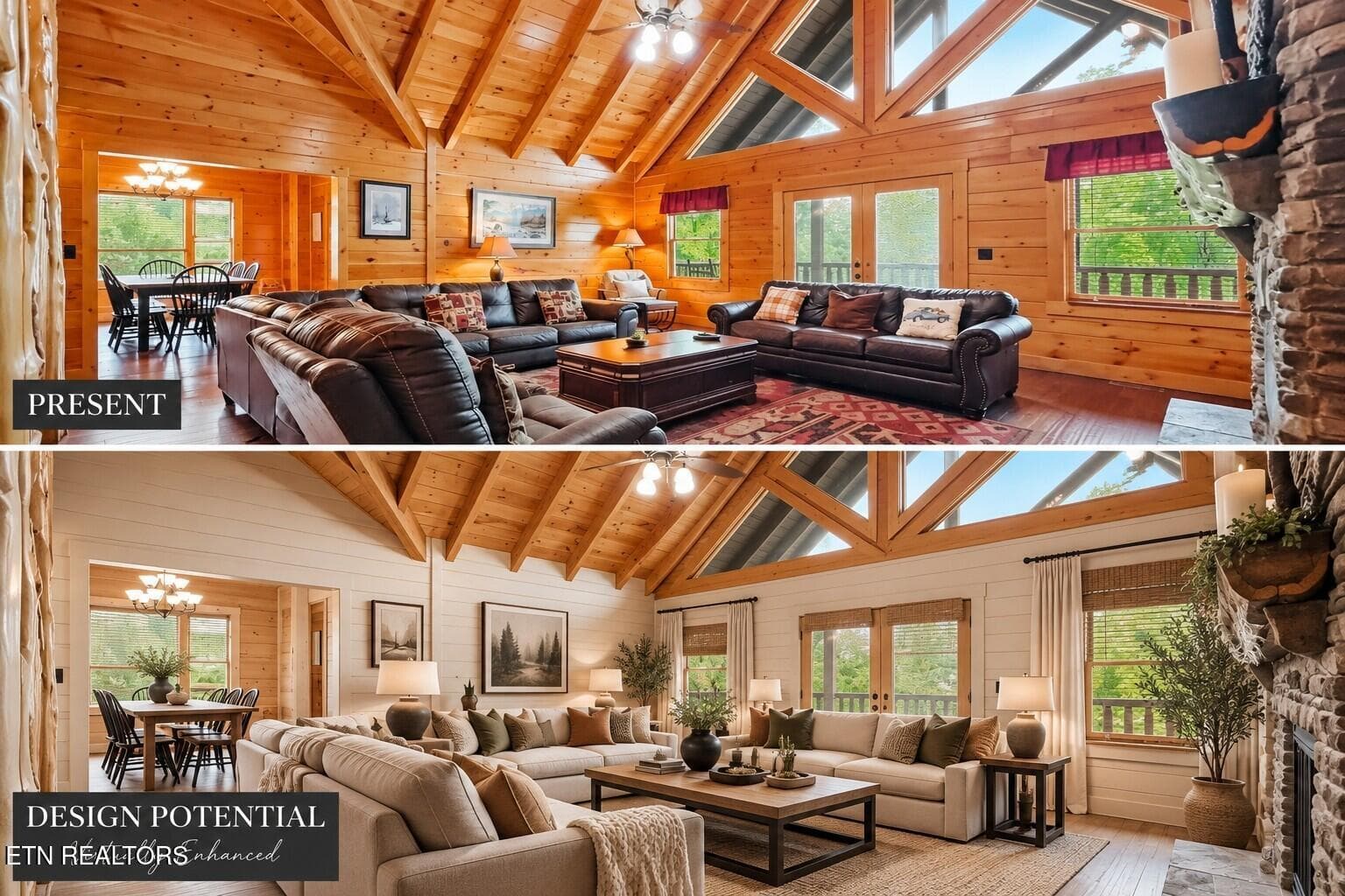 Rustic Cabin Living Room Transformation - 2906 Quiet Oak Way, Pigeon Forge, TN 37863