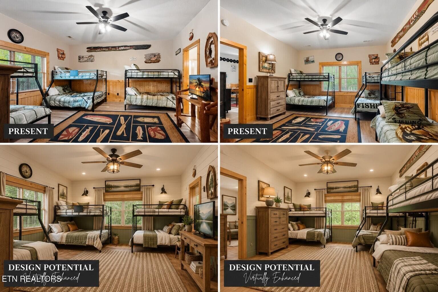 Rustic to Modern Lake Cabin Bunkroom - 2906 Quiet Oak Way, Pigeon Forge, TN 37863