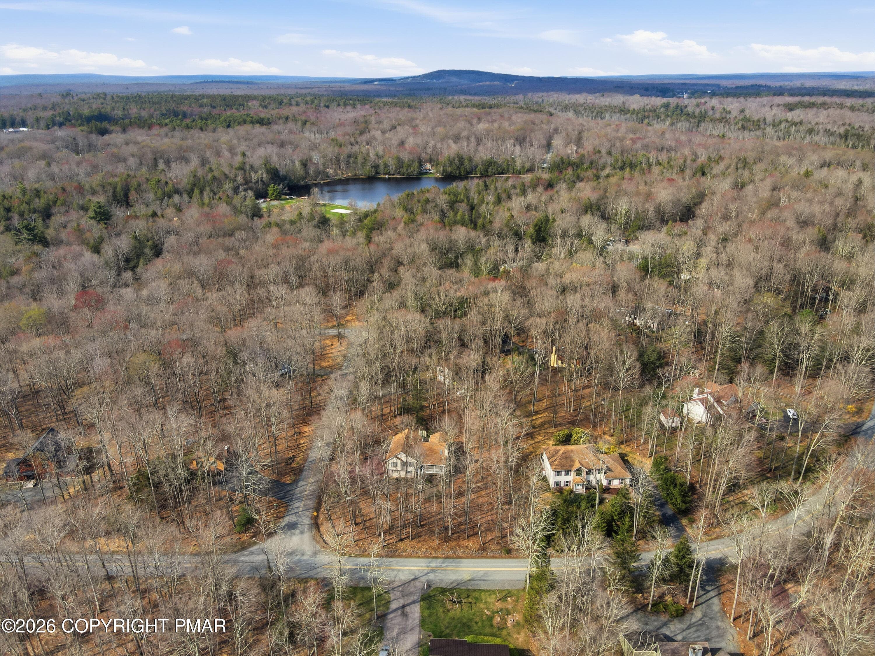 Aerial with path to lake - 104 Merriment Lane, Blakeslee, PA 18610, Blakeslee