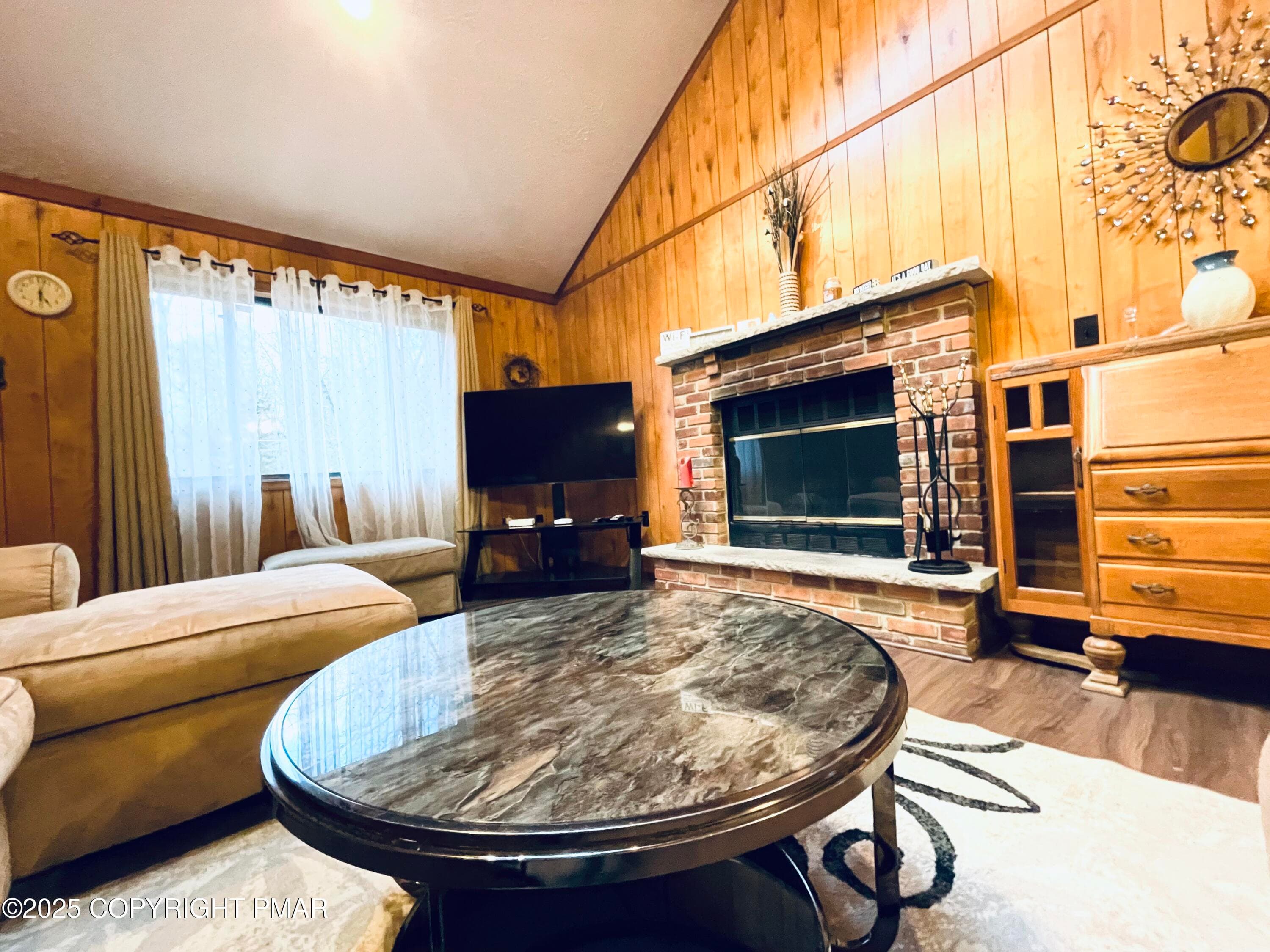 Living room with wood fireplace - 19 Livingston Lane, Gouldsboro, PA 18424, Gouldsboro