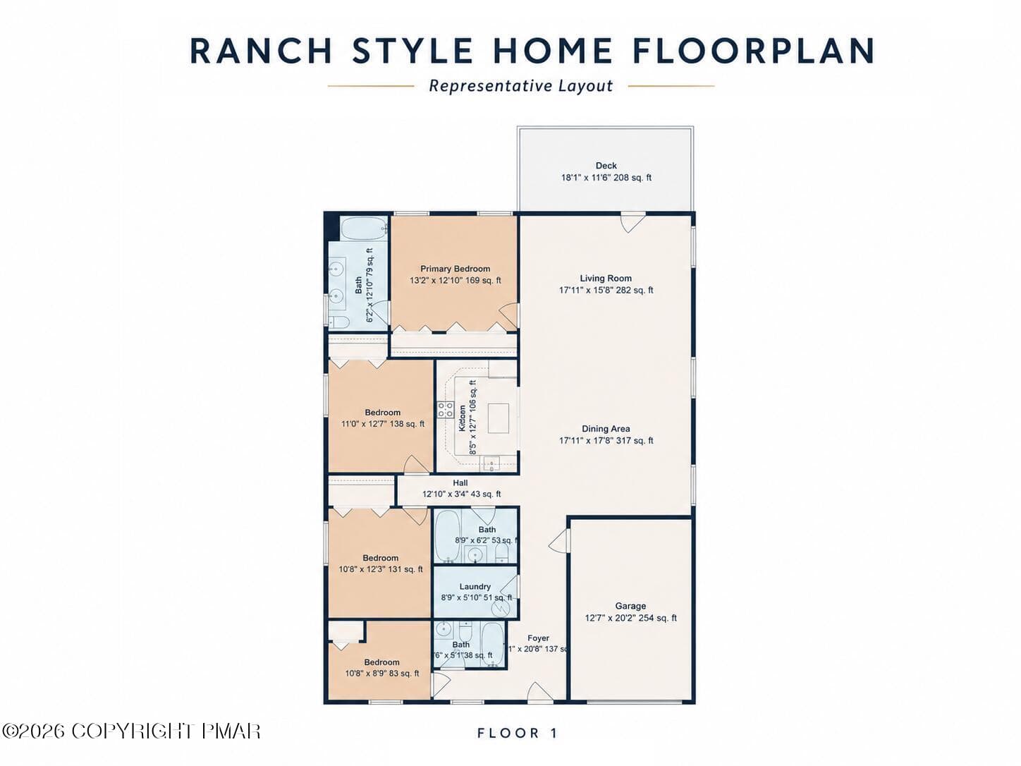 Ranch Home Floorplan - 123 Main Street, Tobyhanna, PA 18466, Tobyhanna