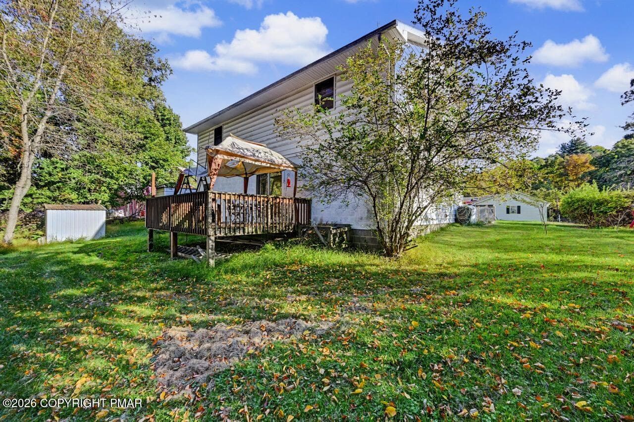 Backyard View w/ Wooden Deck - 2367 Route 209, Sciota, PA 18354, Sciota