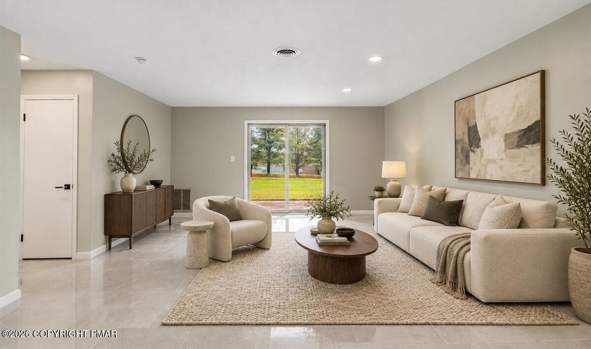 Living Room Virtually Staged - 146 Foxfire Drive Unit 106, Mount Pocono, PA 18344, Mount Pocono