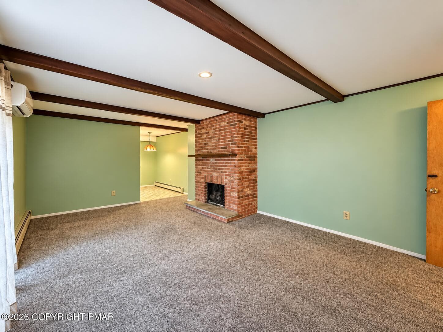Empty Mid-Century Living Room with Brick - 222 Lily Street, Saylorsburg, PA 18353, Saylorsburg