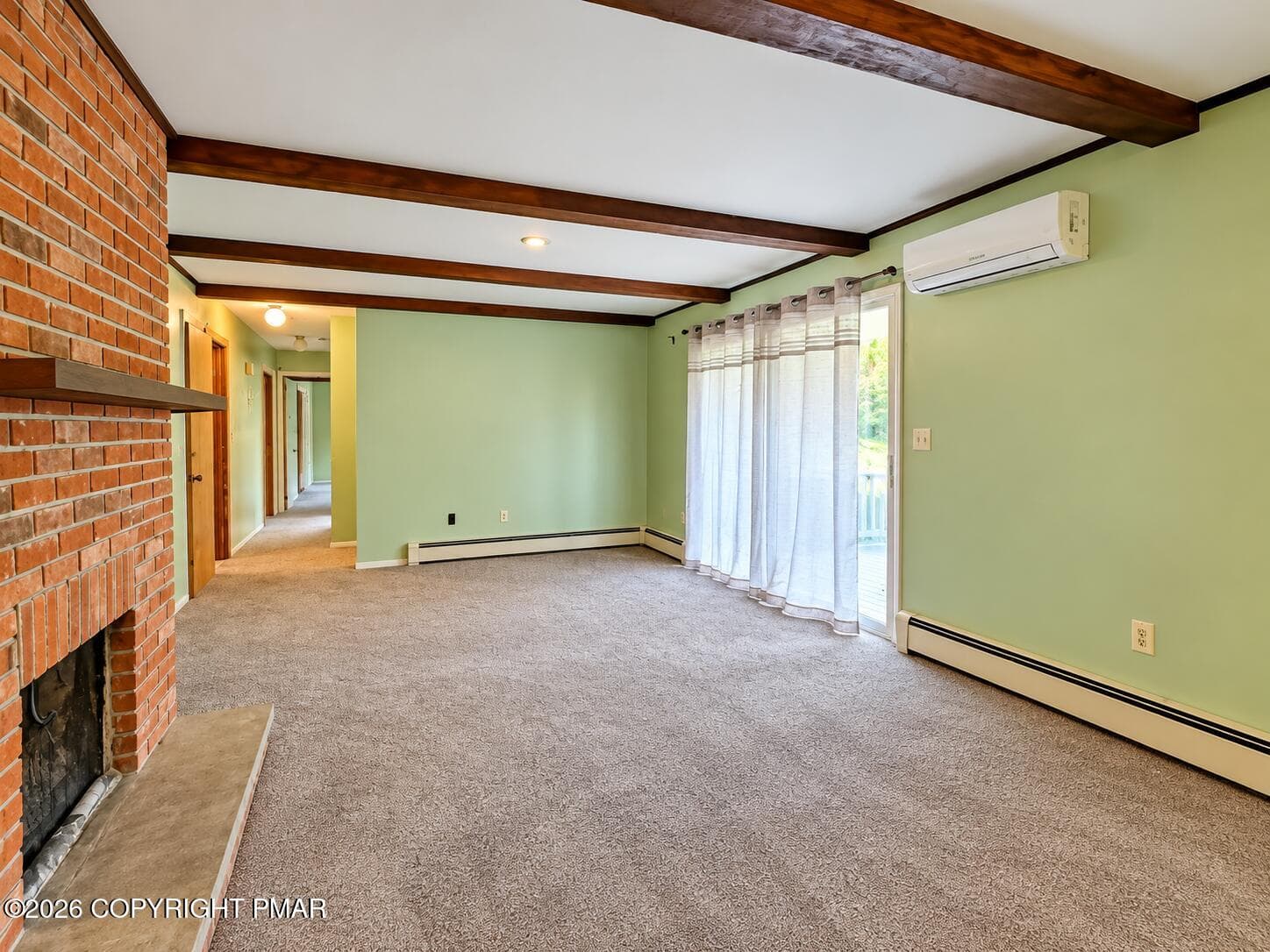 Retro Family Room with Brick Fireplace - 222 Lily Street, Saylorsburg, PA 18353, Saylorsburg