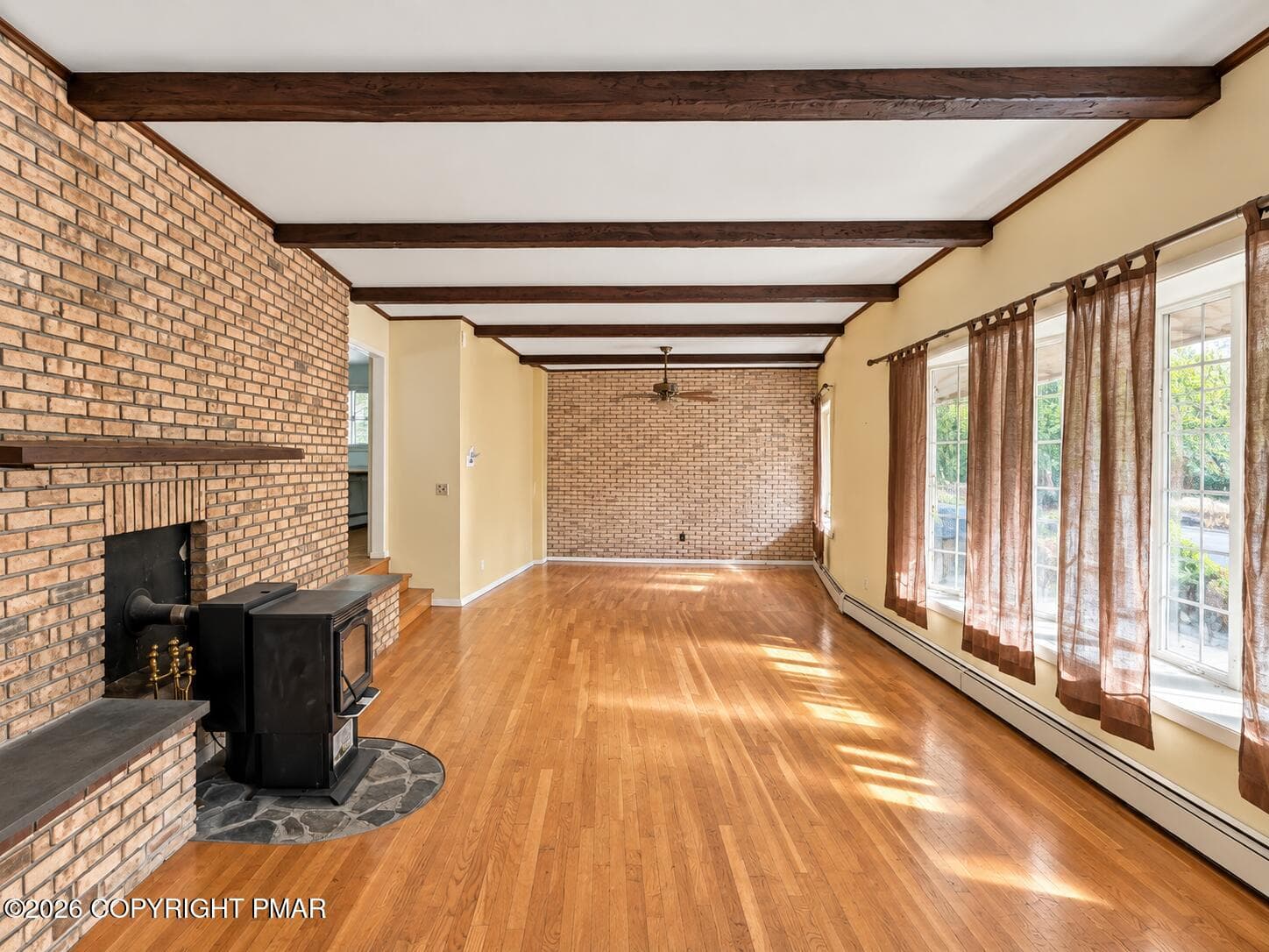 Sunlit Brick Fireplace Living Room - 222 Lily Street, Saylorsburg, PA 18353, Saylorsburg