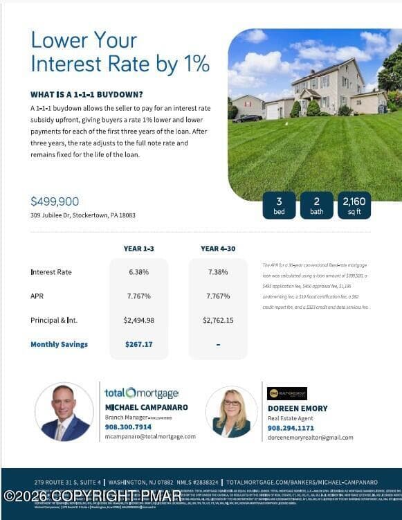 1-1-1 Temp Buydown_Screenshot 2026-10-25 - 309 Jubilee Drive, Stockertown, PA 18083