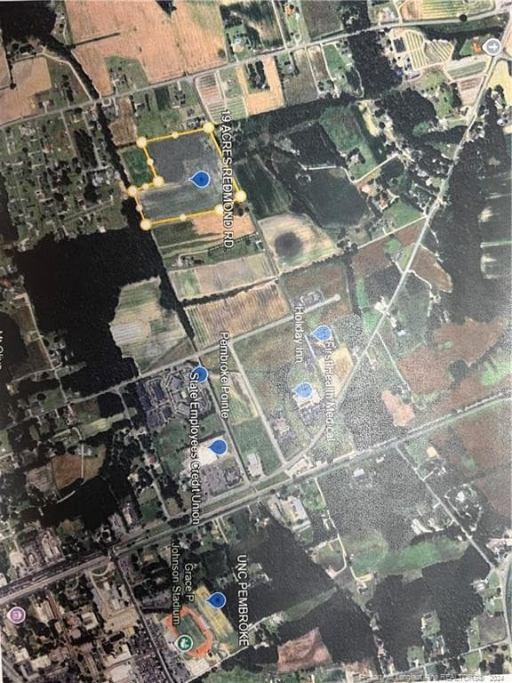 map showing distance to UNCP - Redmond Road, Pembroke, NC 28372