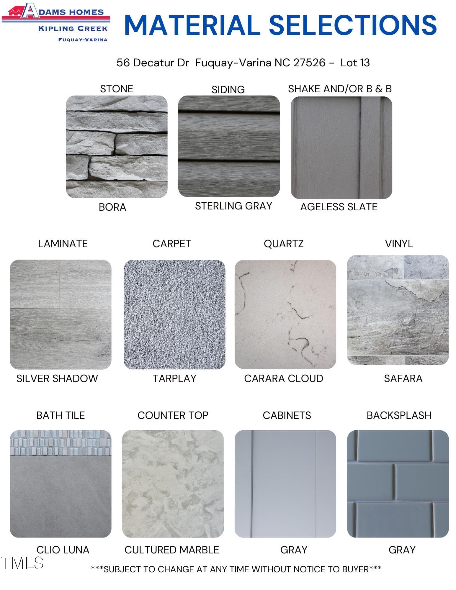 Material Selections - 56 Decatur Drive, Fuquay Varina, NC 27526