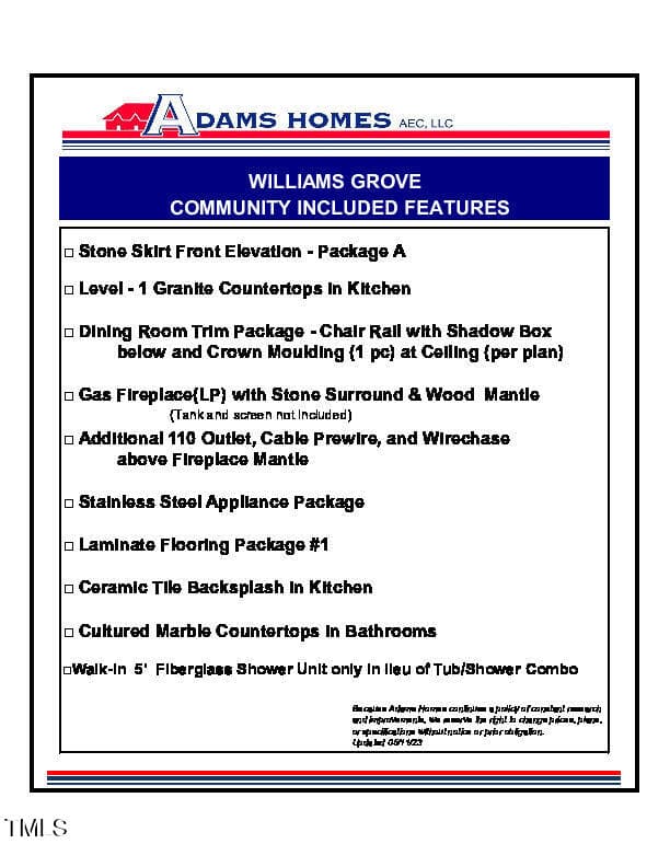 WG Included Features - 8400 Shallow Creek Trail (model Home), Bailey, NC 27807