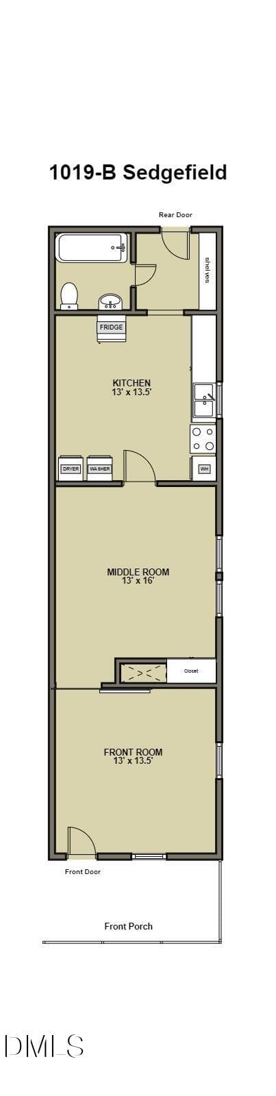 B Floor Plan - 1019 Sedgefield Street, Durham, NC 27705, Durham