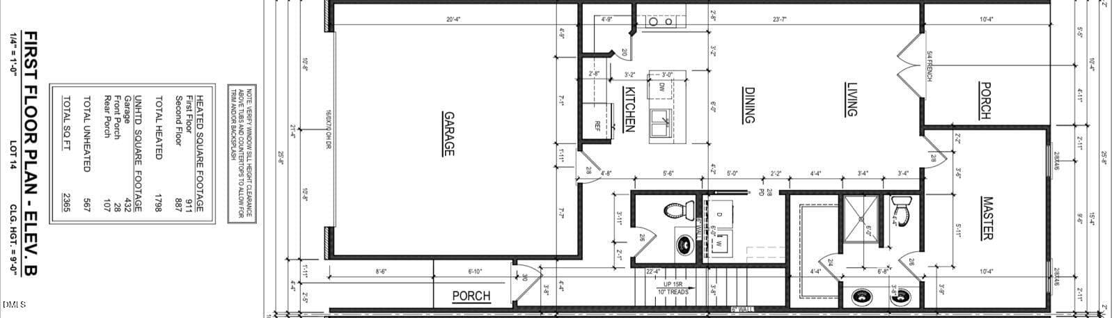 Lot 14 White Oak Townhome 1st floor plan - 4427 Dominion Crest Drive, Apex, NC 27523