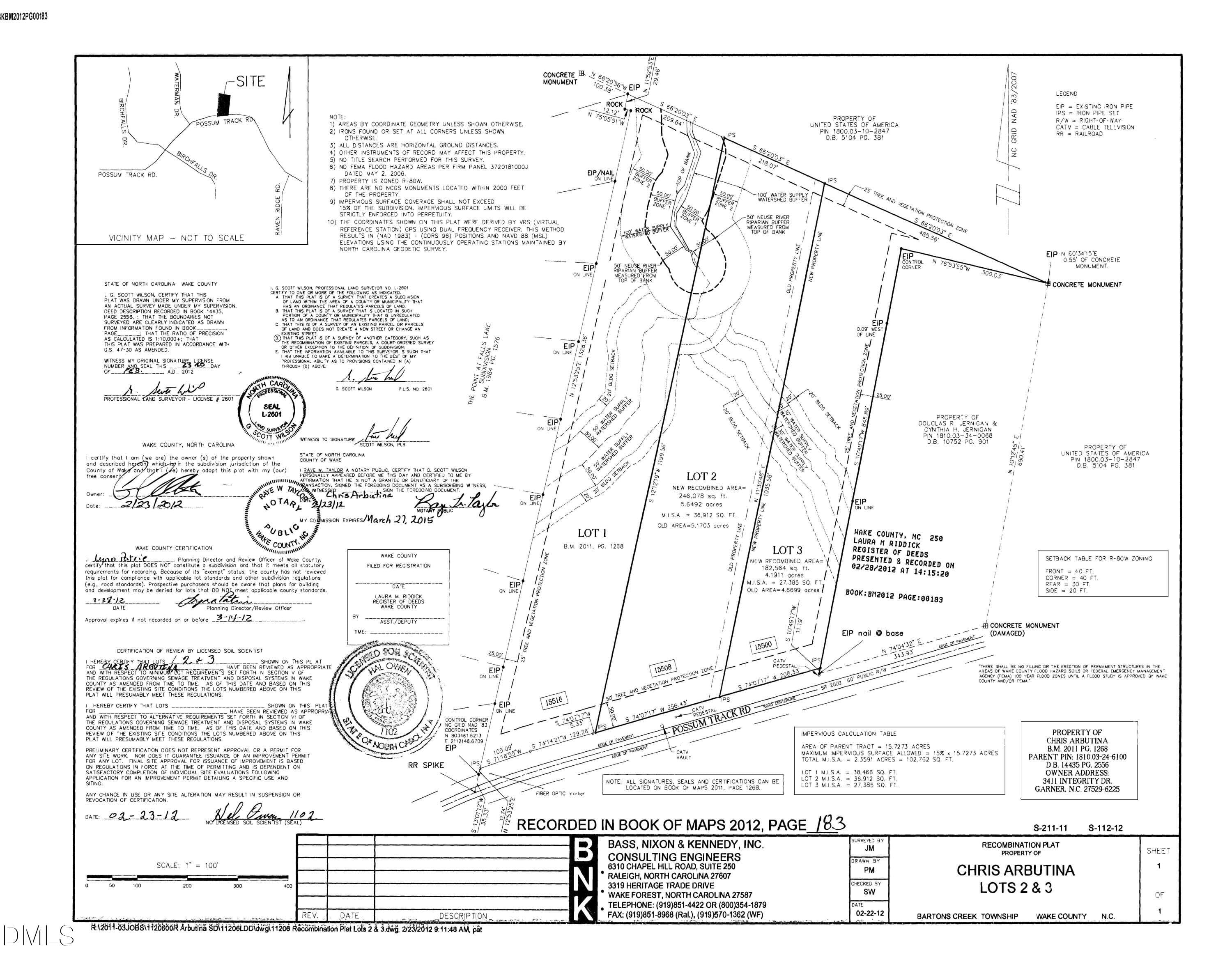 Recorded Survey Possum Track Rd. Arbutin - 15516 Possum Track Road, Raleigh, NC 27614, Raleigh