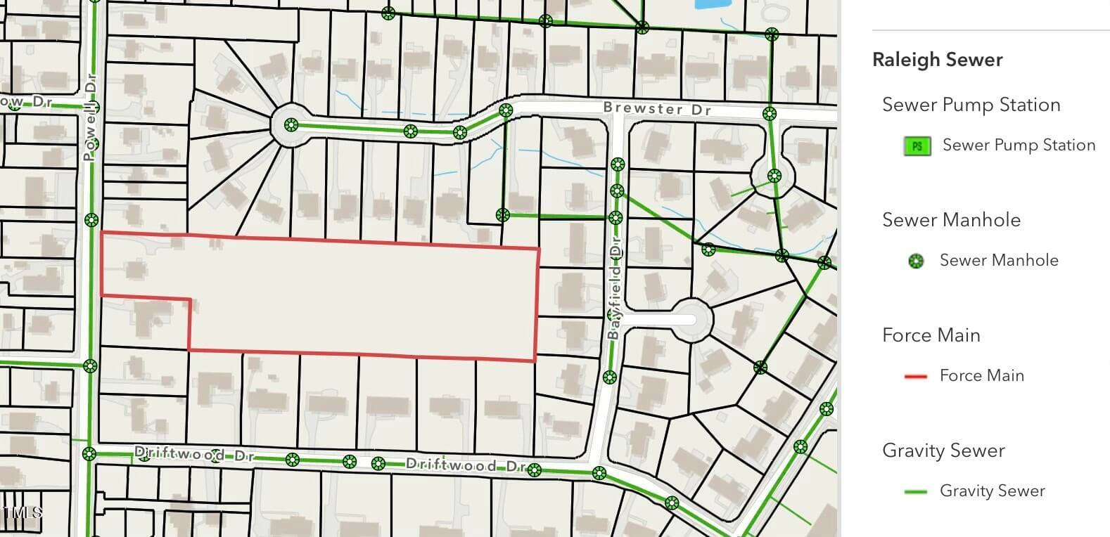 611 Powell - Raleigh Sewer overlay - 613 Powell Drive, Raleigh, NC 27606, Raleigh