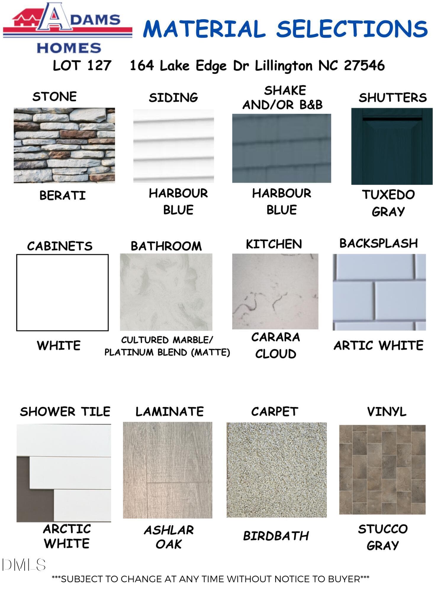 LOT 004 MATERIAL SELECTION - 122 Galway Road, Lillington, NC 27546