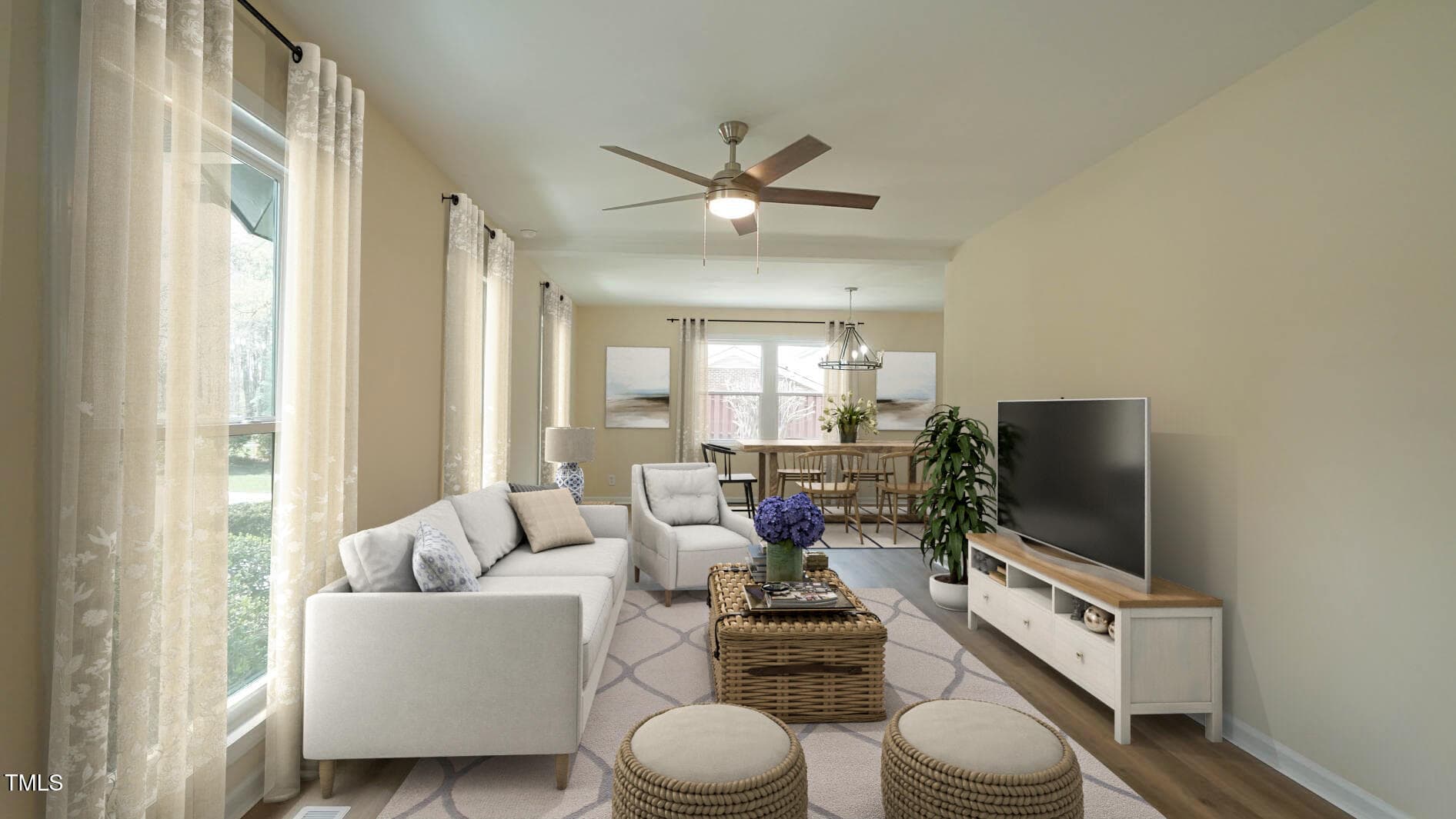 Staged photo of living room and dining r - 909 Windcrest Road, Durham, NC 27713, Durham