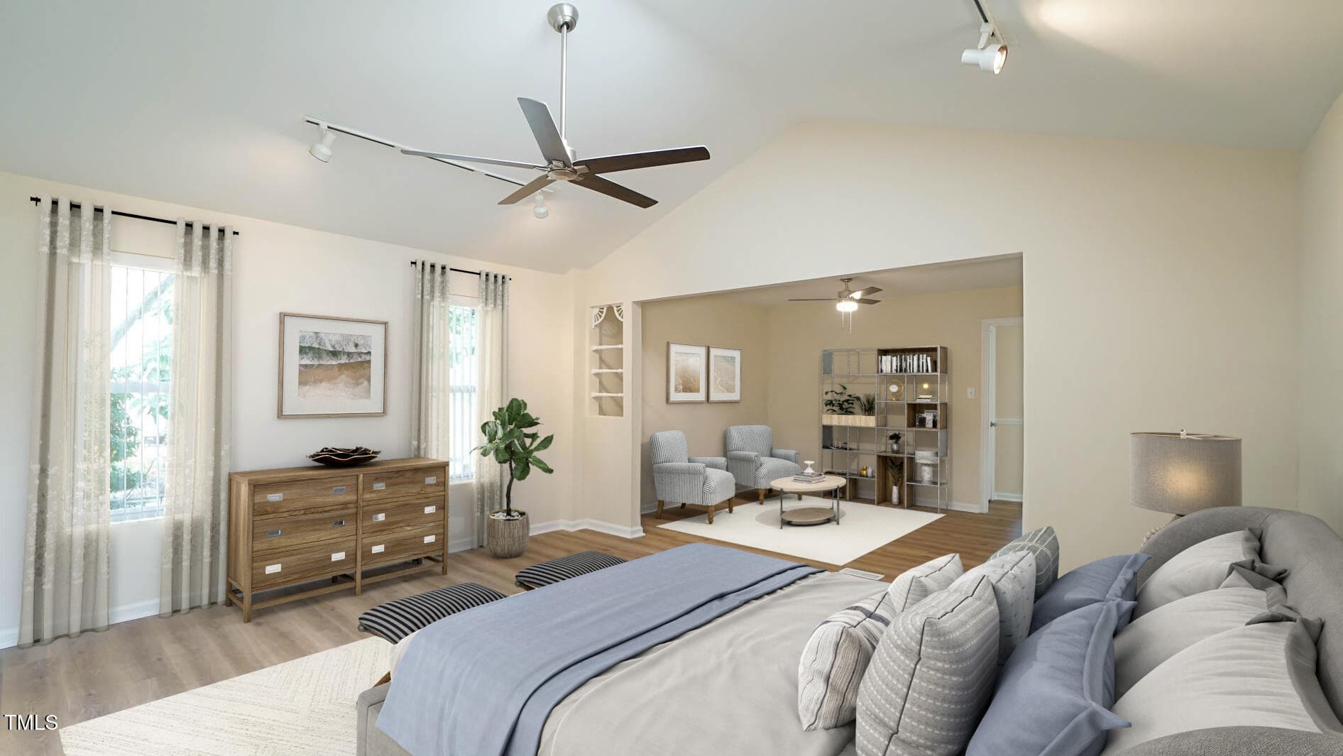 staged photo of master badroom and sitti - 909 Windcrest Road, Durham, NC 27713, Durham