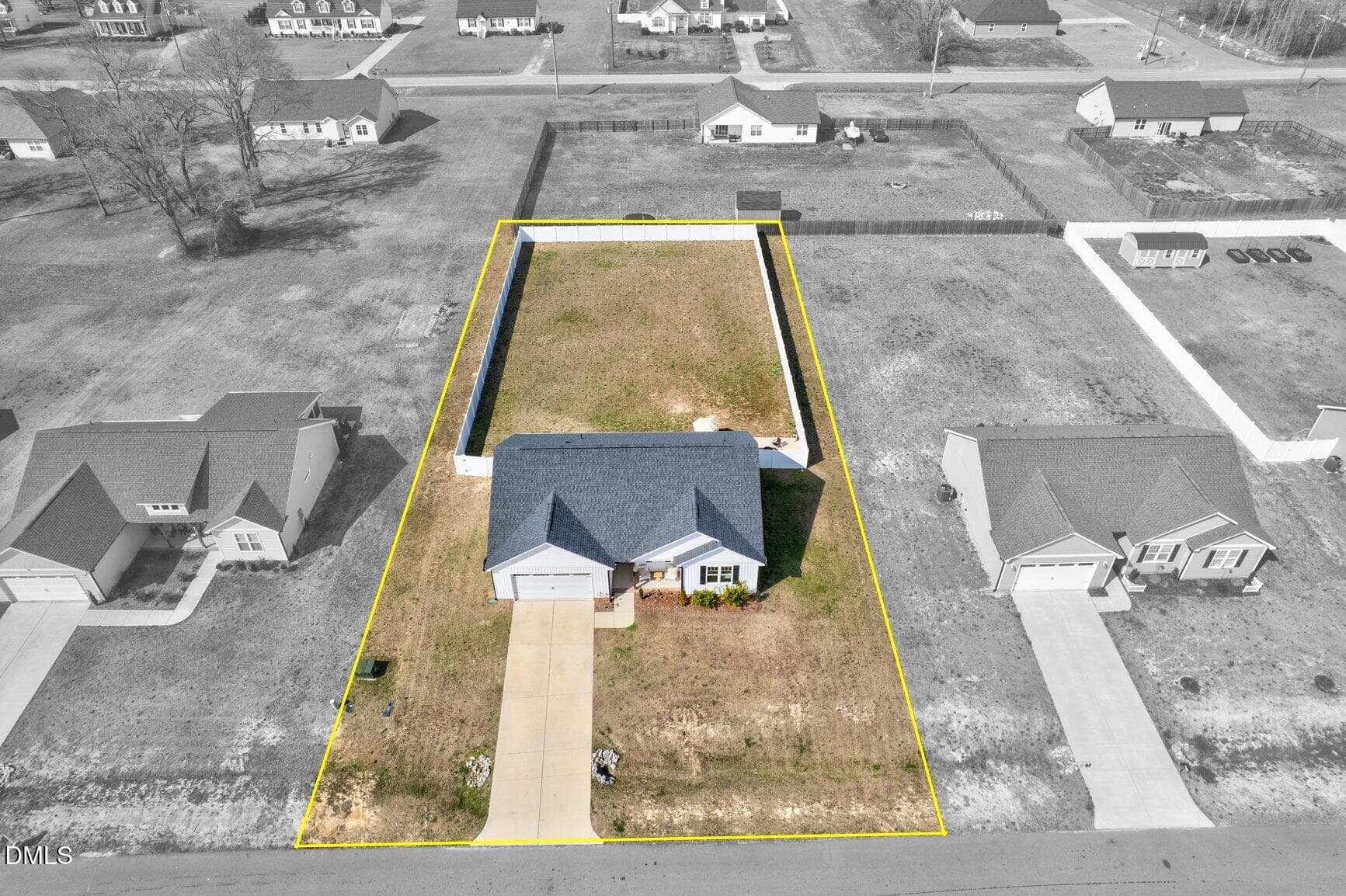 Aerial View w/ Lot Lines - 9122 Byron Court, Bailey, NC 27807