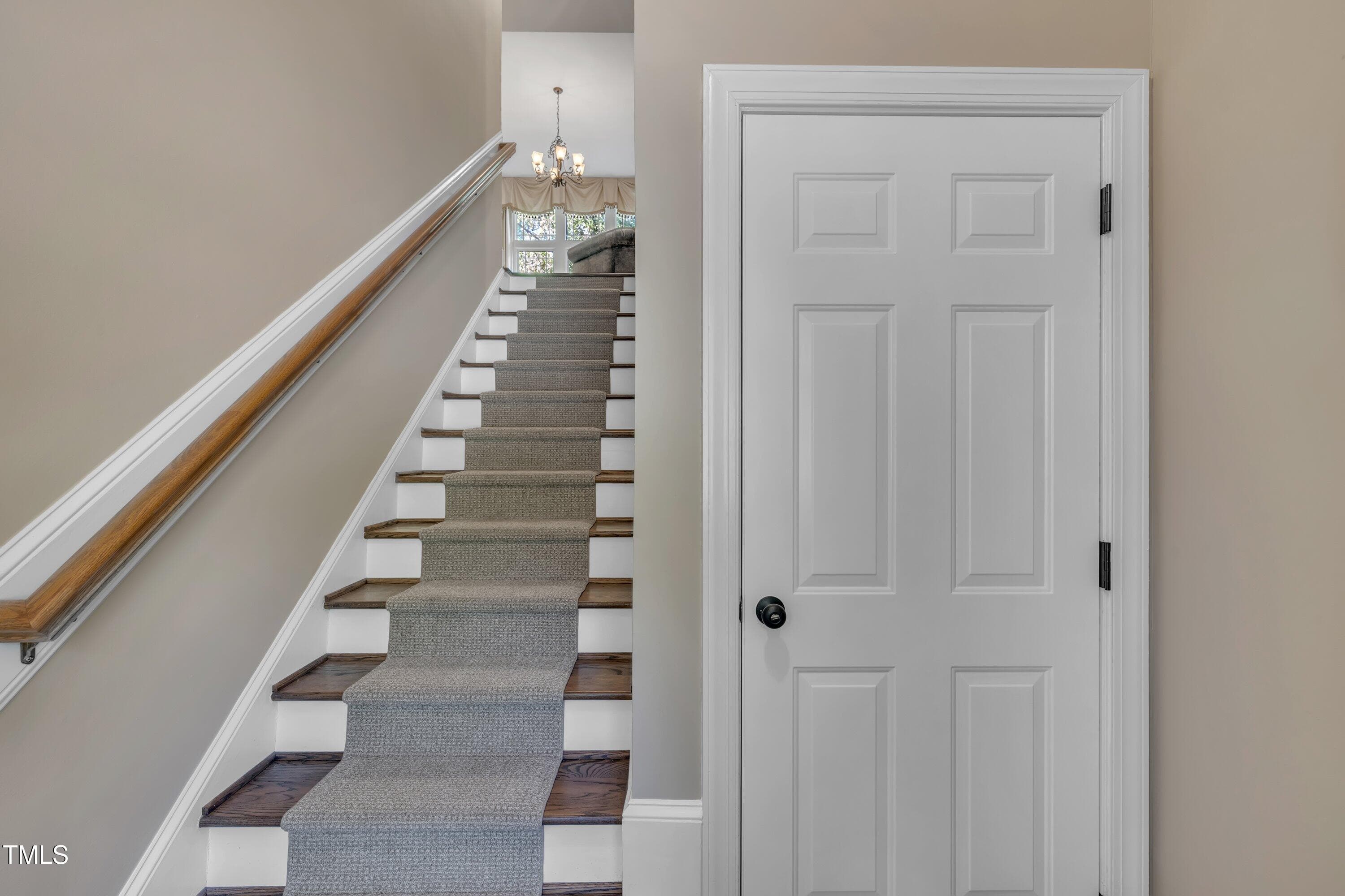 Stairway to Main Floor - 4802 Glenmist Court, Raleigh, NC 27612, Raleigh