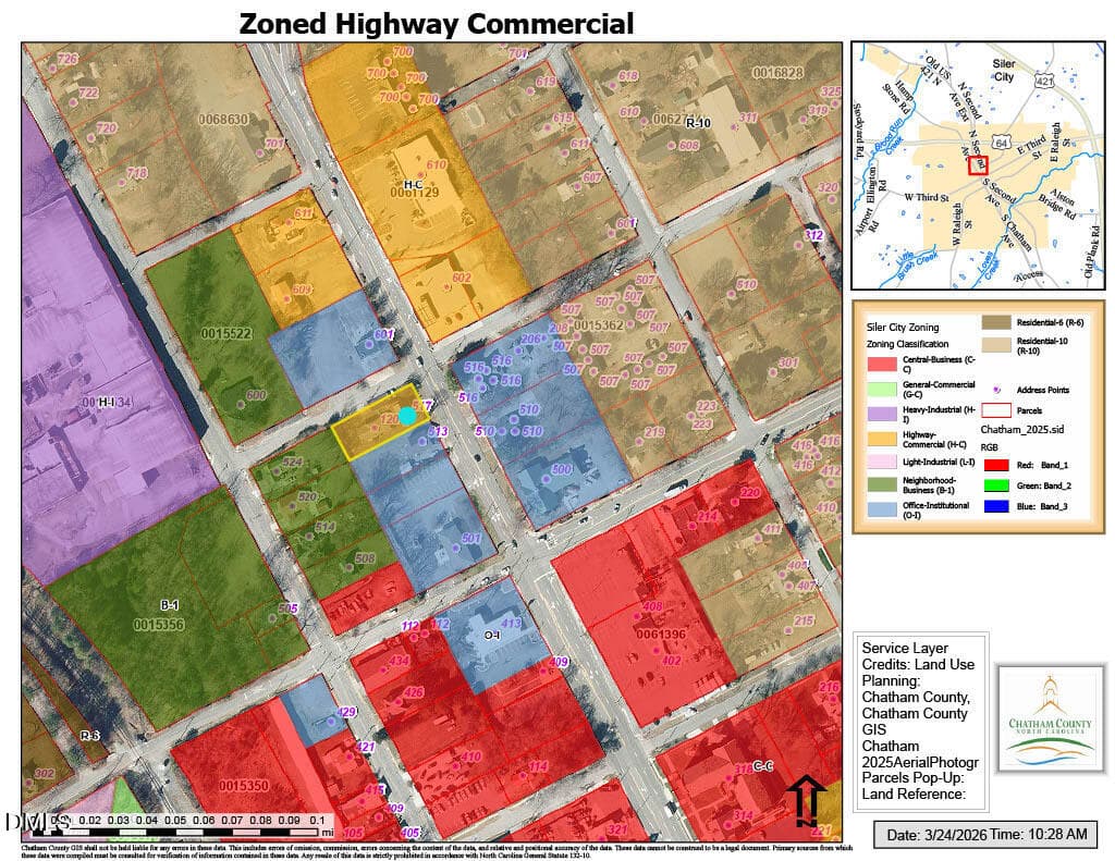 Zoning Map - 517 N 2nd Avenue, Siler City, NC 27344