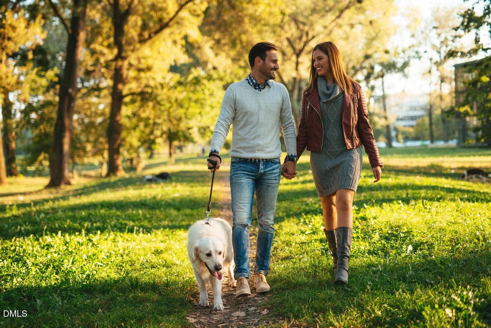 Couple Walking with Dog_Lifestyle_Couple - 3200 Goldney Road, Raleigh, NC 27610, Raleigh