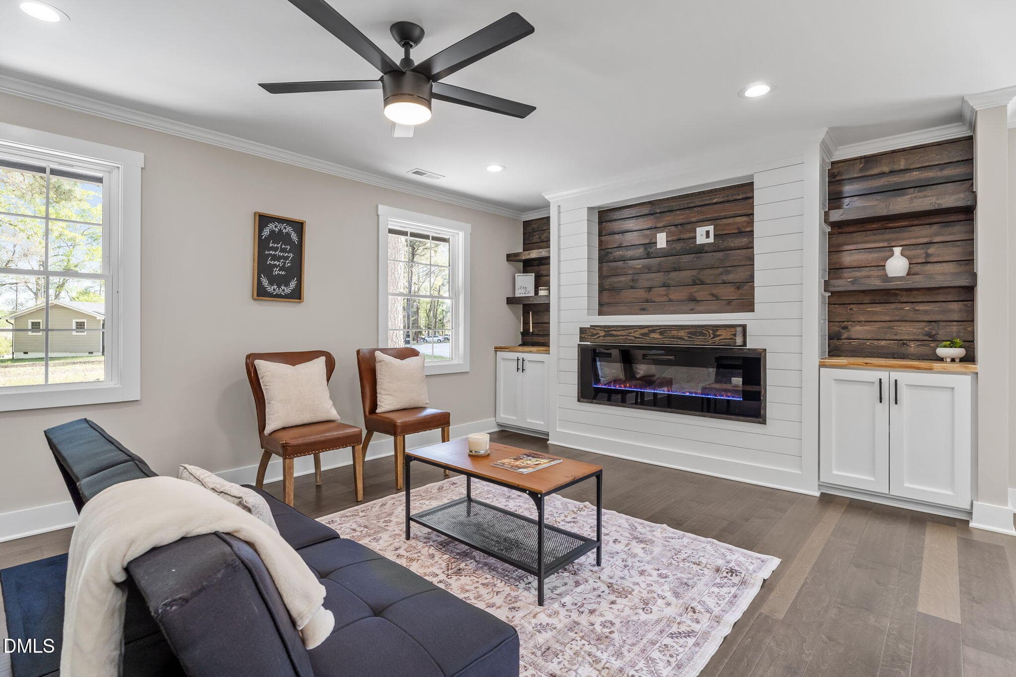 Living Room with built-ins and fireplace - 28 Elaine Drive, Rocky Mount, NC 27801