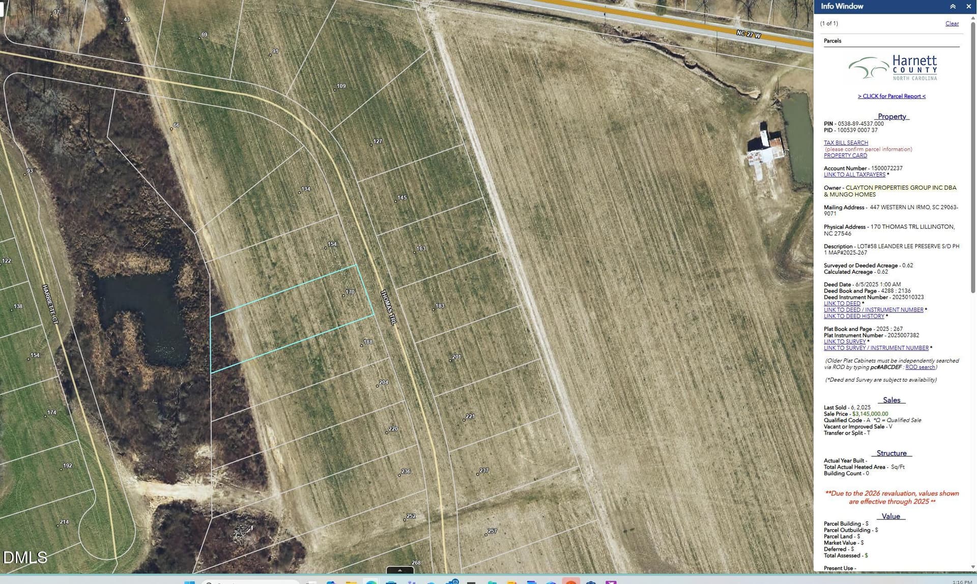 gis screenshot - 170 Thomas Trail 58, Lillington, NC 27546
