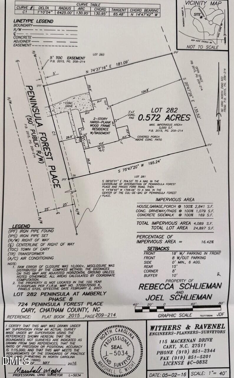 Survey - 724 Peninsula Forest Place, Cary, NC 27519, Cary