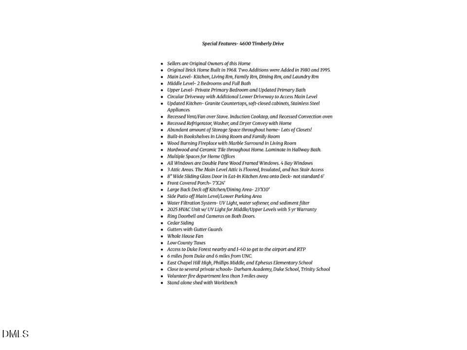 Special Features List- 4600 Timberly Dr - 4600 Timberly Drive, Durham, NC 27707, Durham