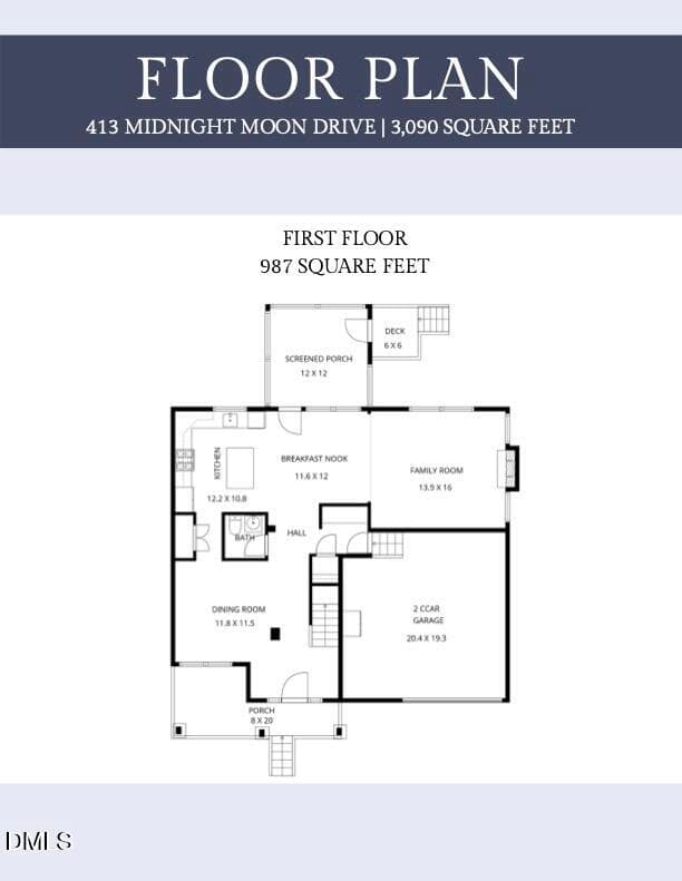 Floor Plan - Main Level - 413 Midnight Moon Drive, Wendell, NC 27591, Wendell